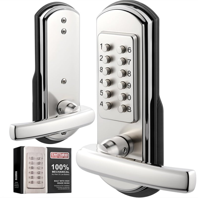 Elemake Keypad Door Lock, Keyless Entry Door Lock Mechanical Lock with Keypad, Combination Code Locks with Handle, Right Handed Door Lever, Stainless Steel 304 - NOT a Deadbolt - Image 1